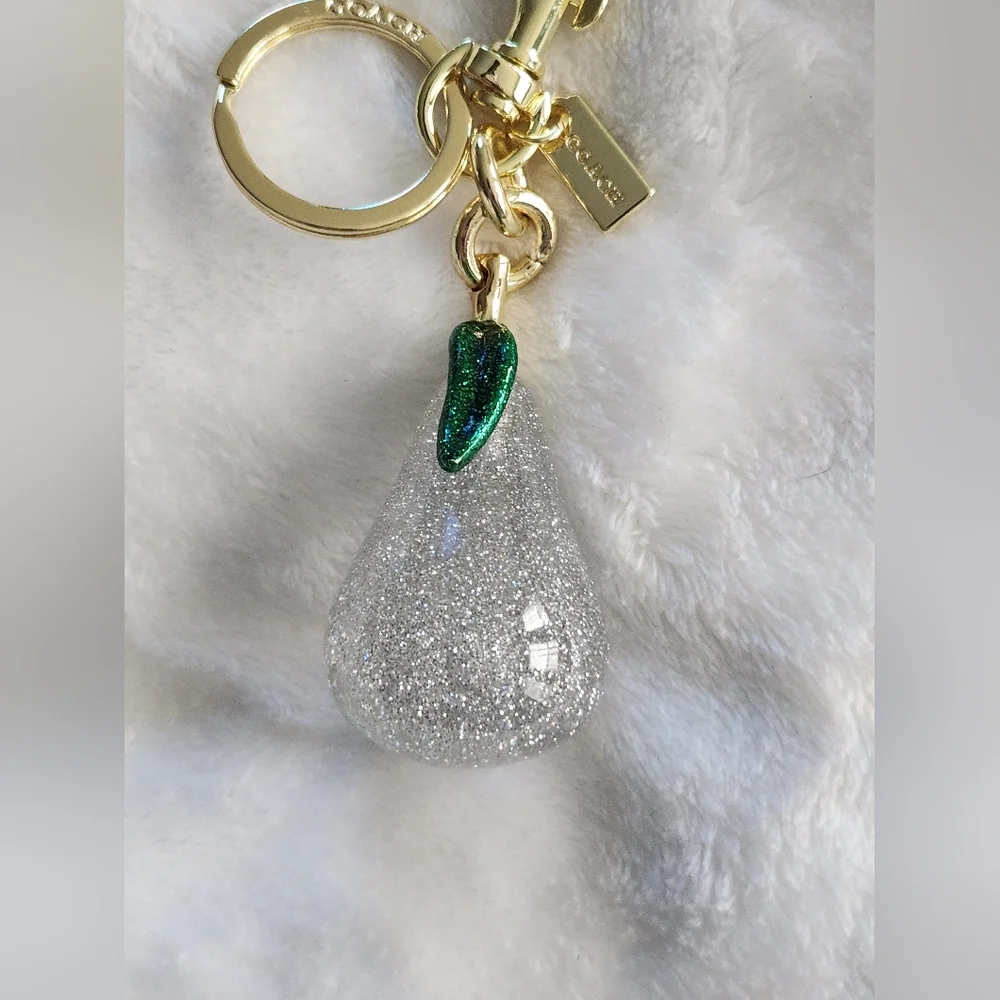 Sparkling Silver Clear Pear Keychain Bag Charm